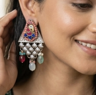 Fusion Peacock Silver Earrings